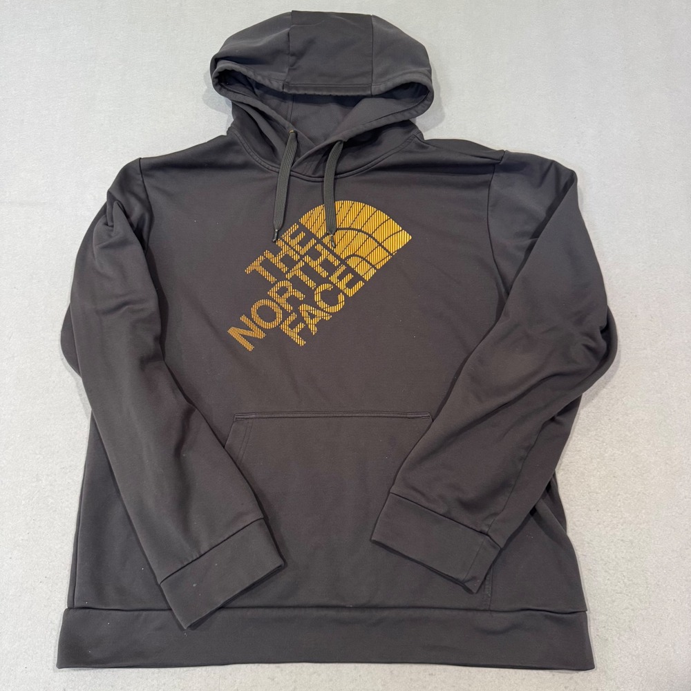 The North Face Hoodie Mens XL Charcoal Grey Diagonal Logo Pullover Fleece Pocket